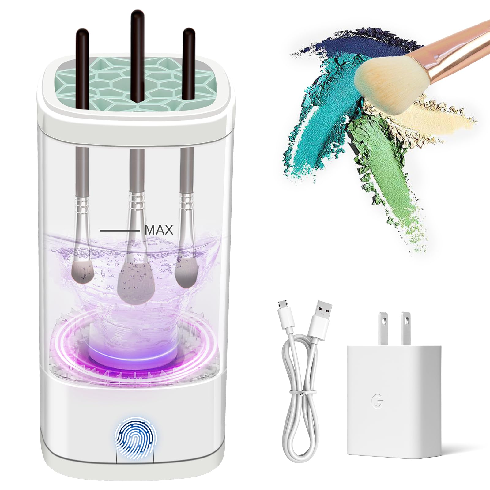 Electric Makeup Brush Cleaner Multi-Functional Cosmetic Brush Cleaner Portable Automatic Makeup Brush Cleaning Solution With Dryer-Holder Charger USB-C cable Beauty Gift for Women